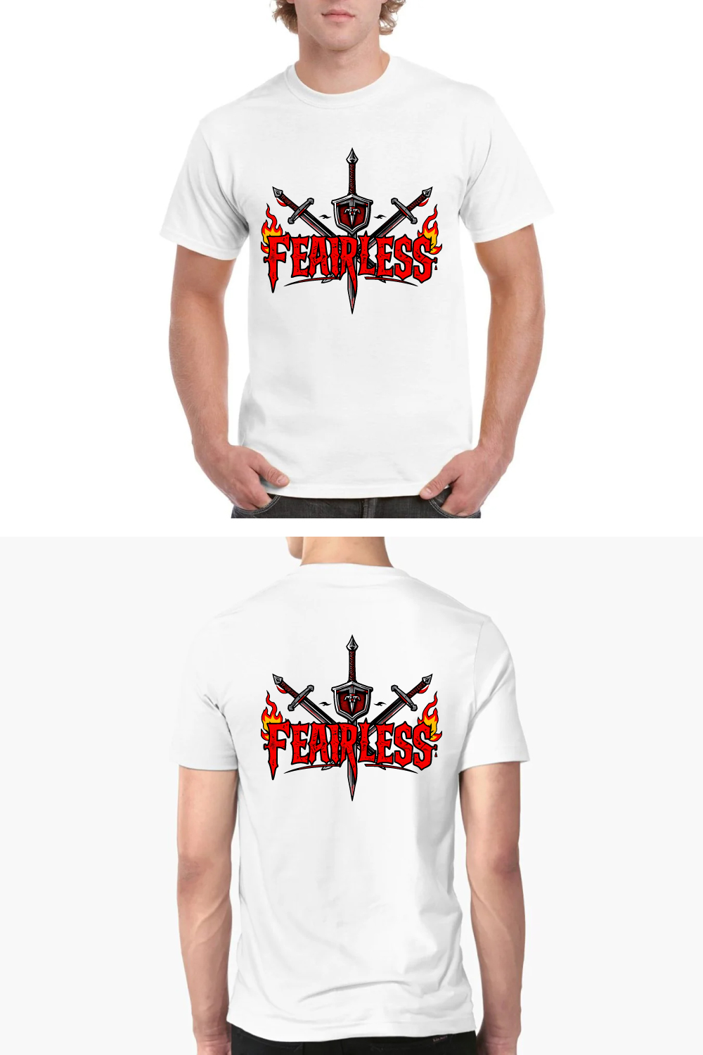Fearless Warrior T-Shirt Medieval Sword Shield Tee pinterest preview image.