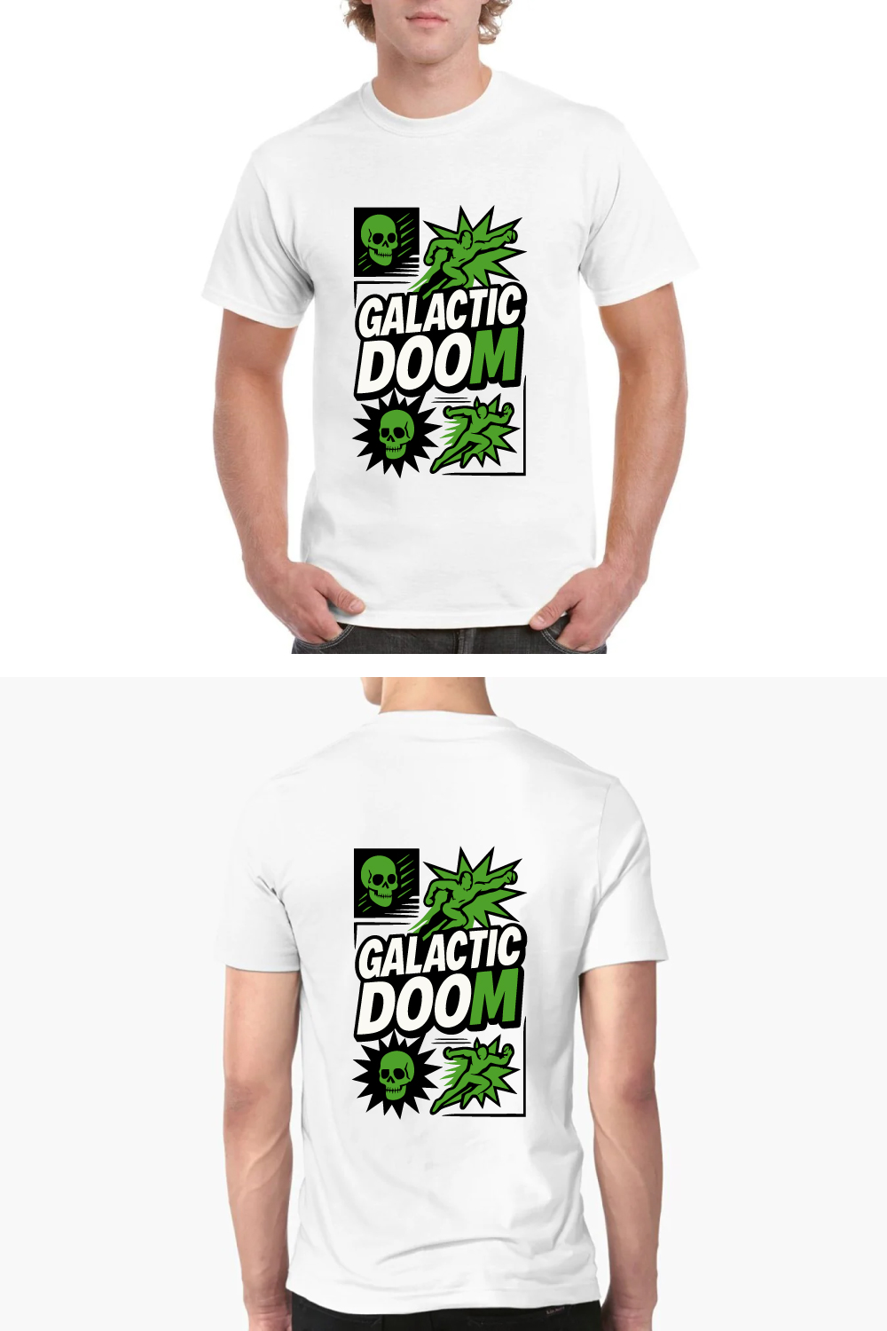Galactic Doom Tee - Space Skull Comic Design pinterest preview image.