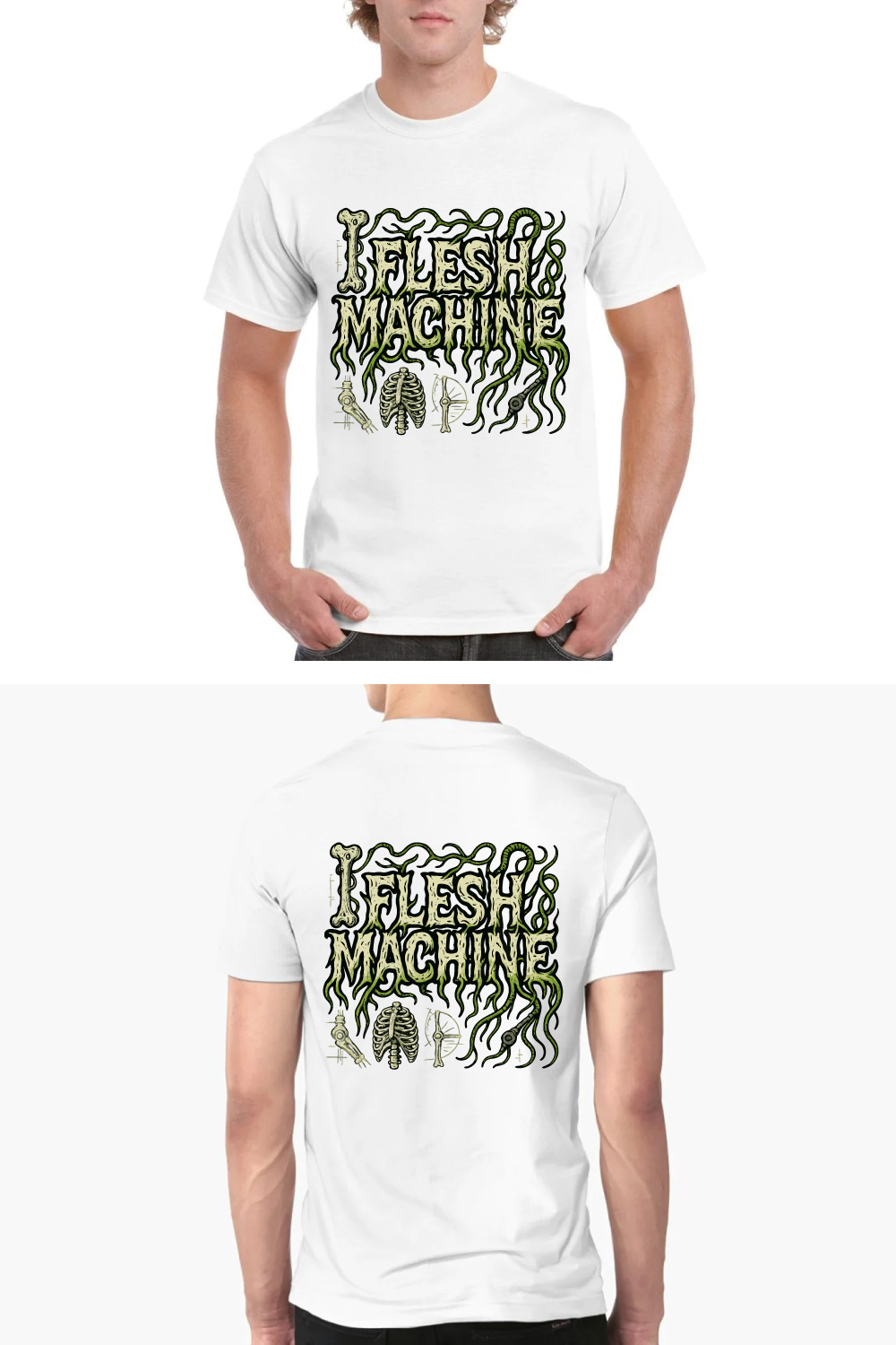 Flesh Machine Gothic Horror Skeleton Tentacle Tee pinterest preview image.