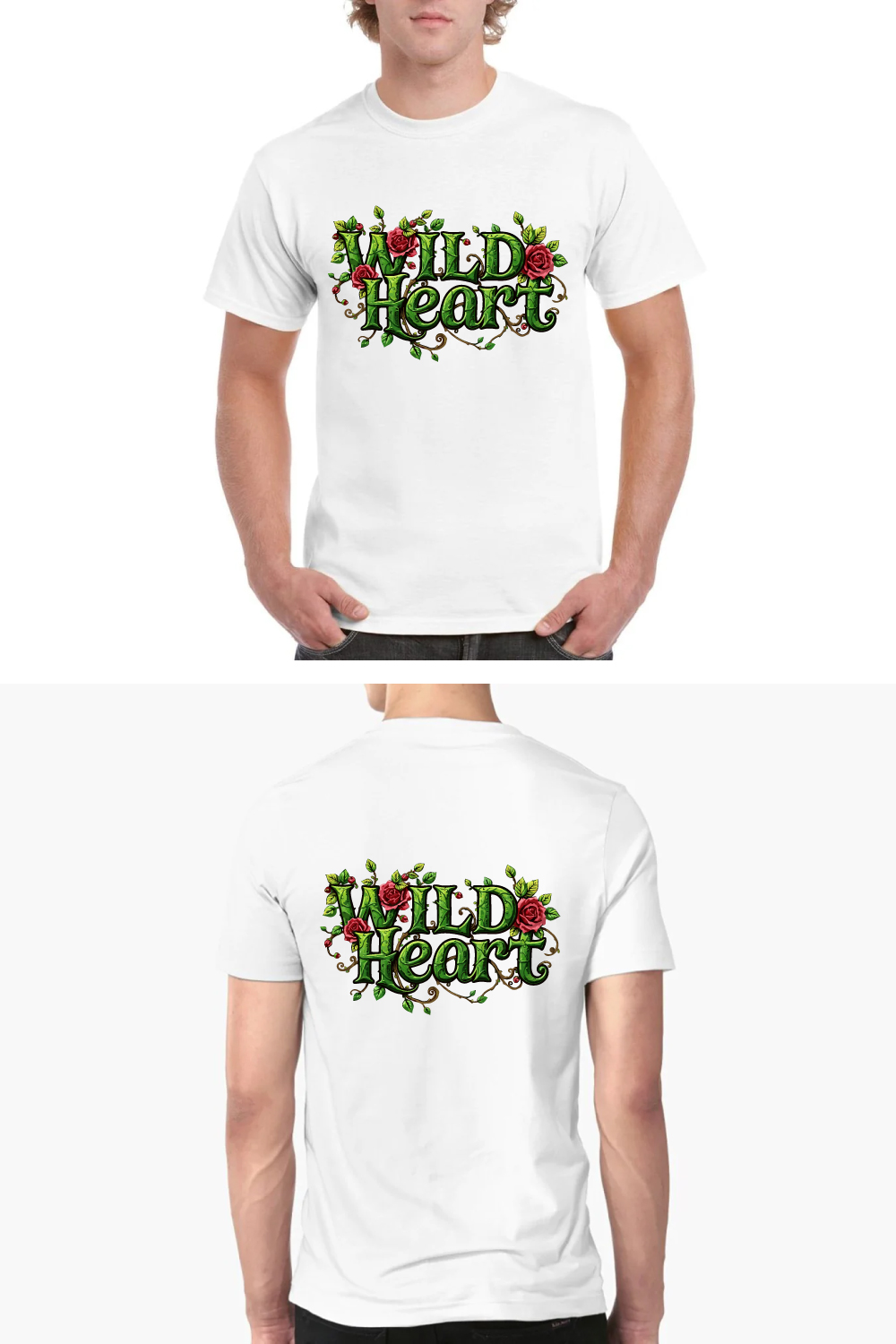 Wild Heart Rose T-Shirt Floral Vine Design Tee pinterest preview image.