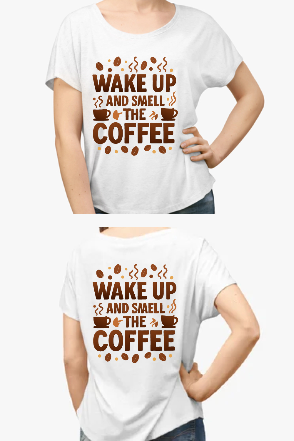 Wake Up and Smell the Coffee T-Shirt Brown Design pinterest preview image.