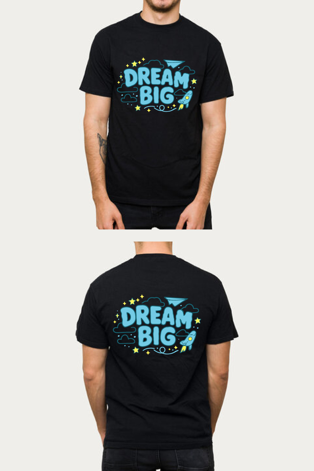 Dream Big T-Shirt Motivational Space Stars Design pinterest preview image.
