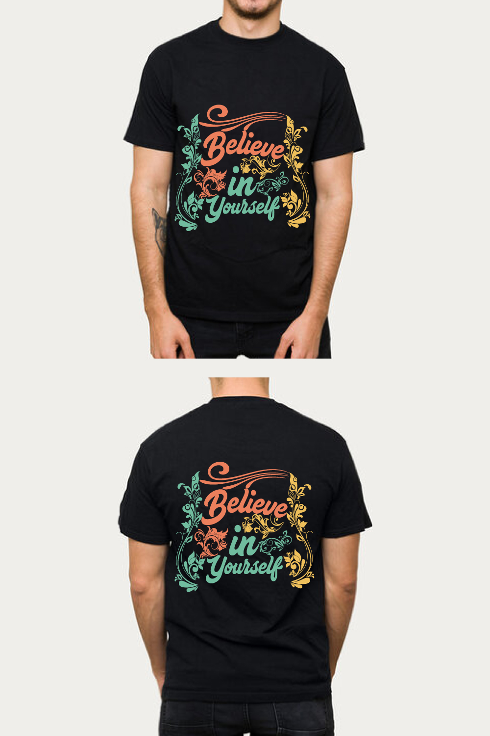 Believe in Yourself Floral Inspirational Tee pinterest preview image.