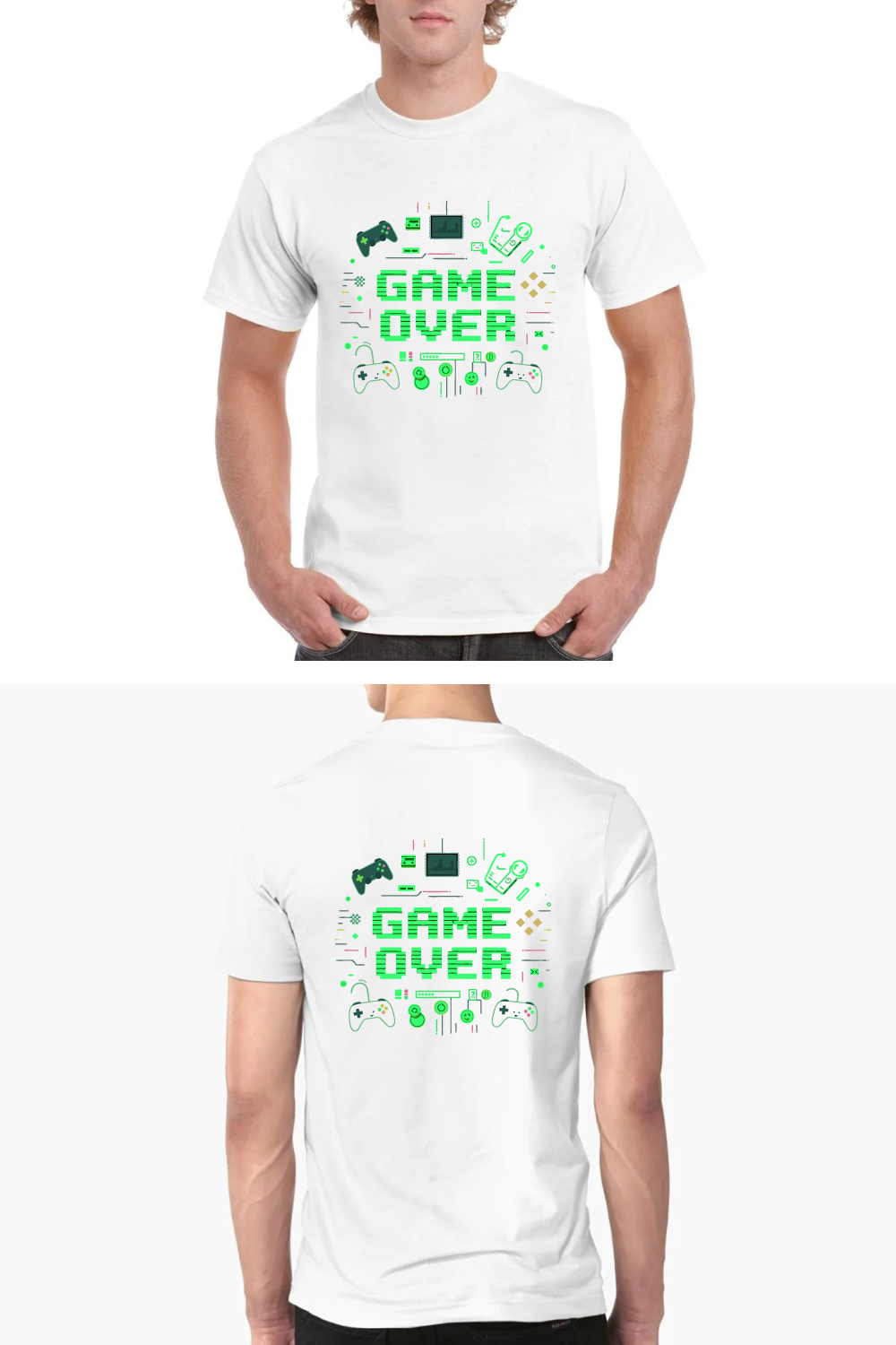 Game Over T-Shirt Gaming Controller Console Design pinterest preview image.