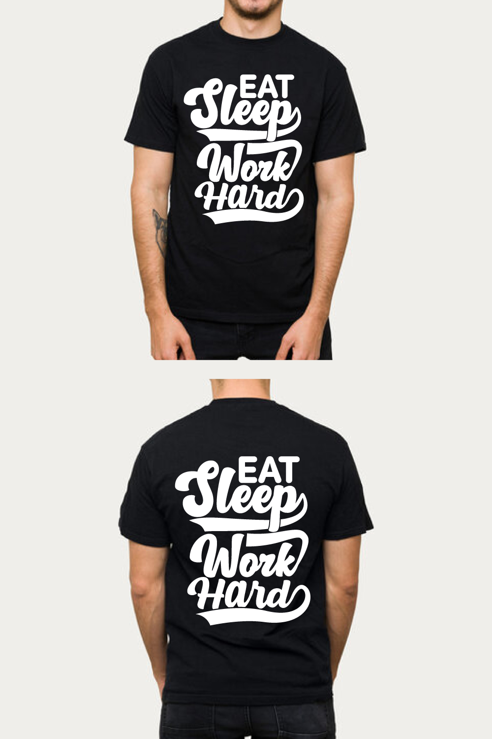 Eat Sleep Work Hard Motivational T-Shirt Black pinterest preview image.