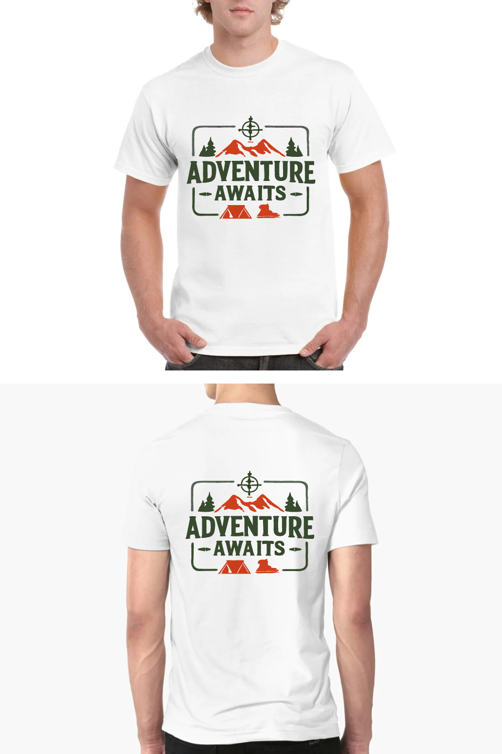 Adventure Awaits Outdoor Camping Hiking T-Shirt pinterest preview image.