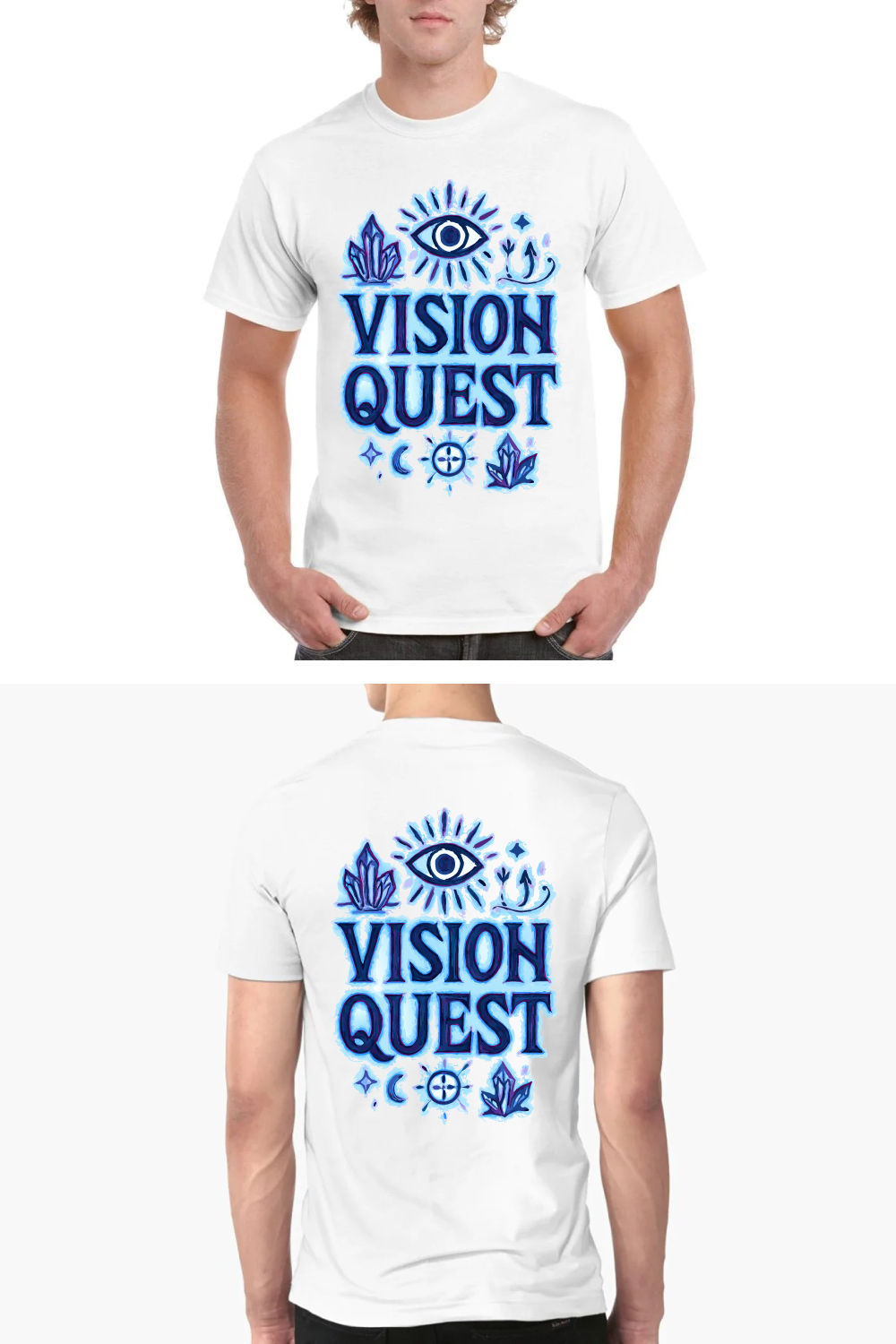 Vision Quest Mystical Eye Crystal Moon Tee Shirt pinterest preview image.