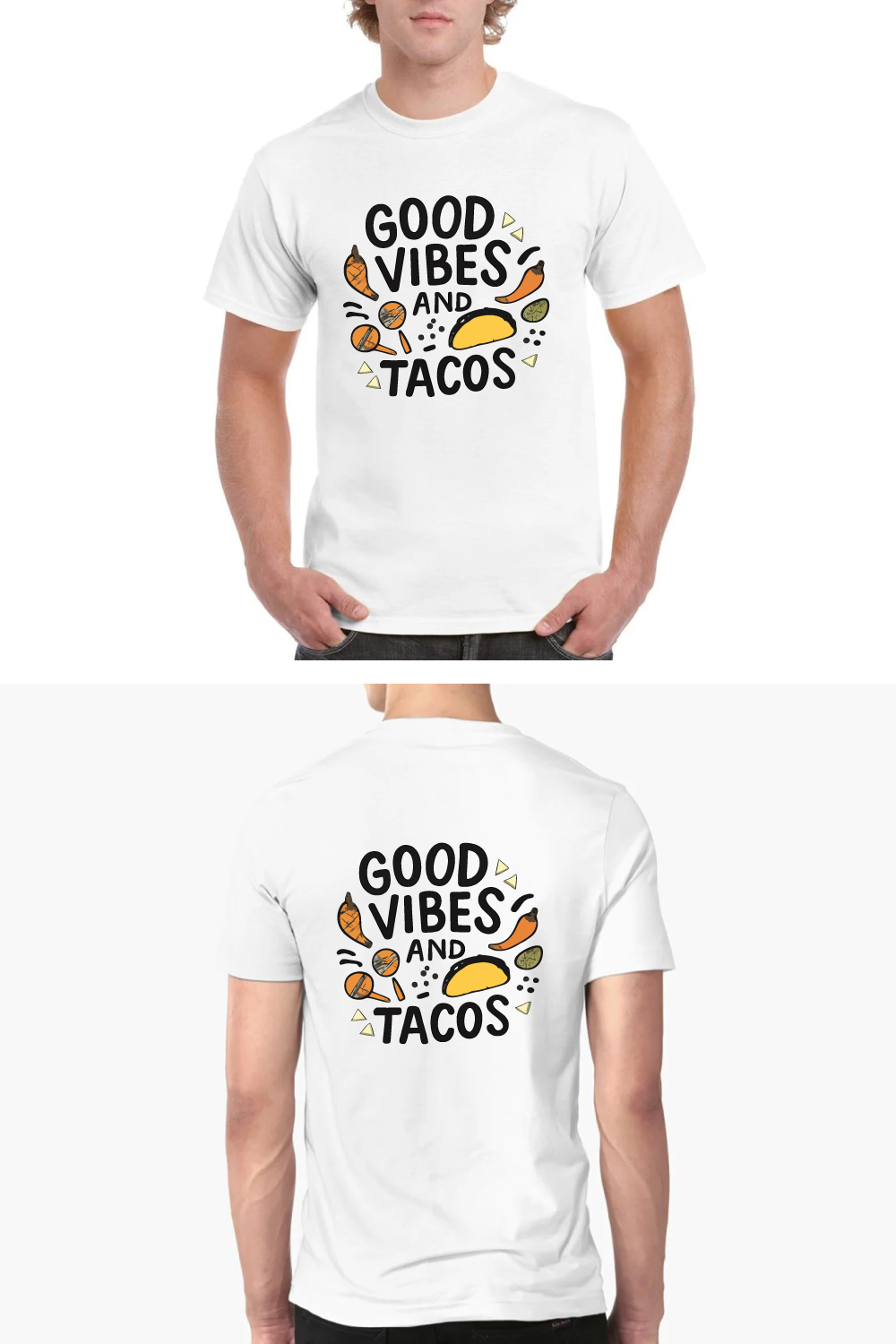 Good Vibes And Tacos Funny Food T-Shirt Mexican pinterest preview image.