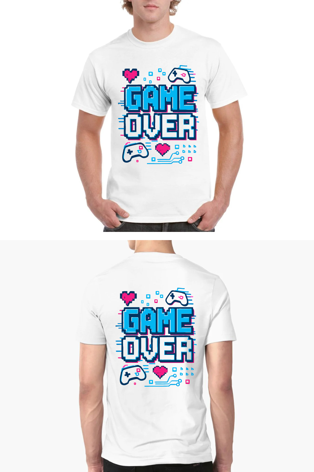 Game Over Retro Gaming T-Shirt Pixel Art Design pinterest preview image.