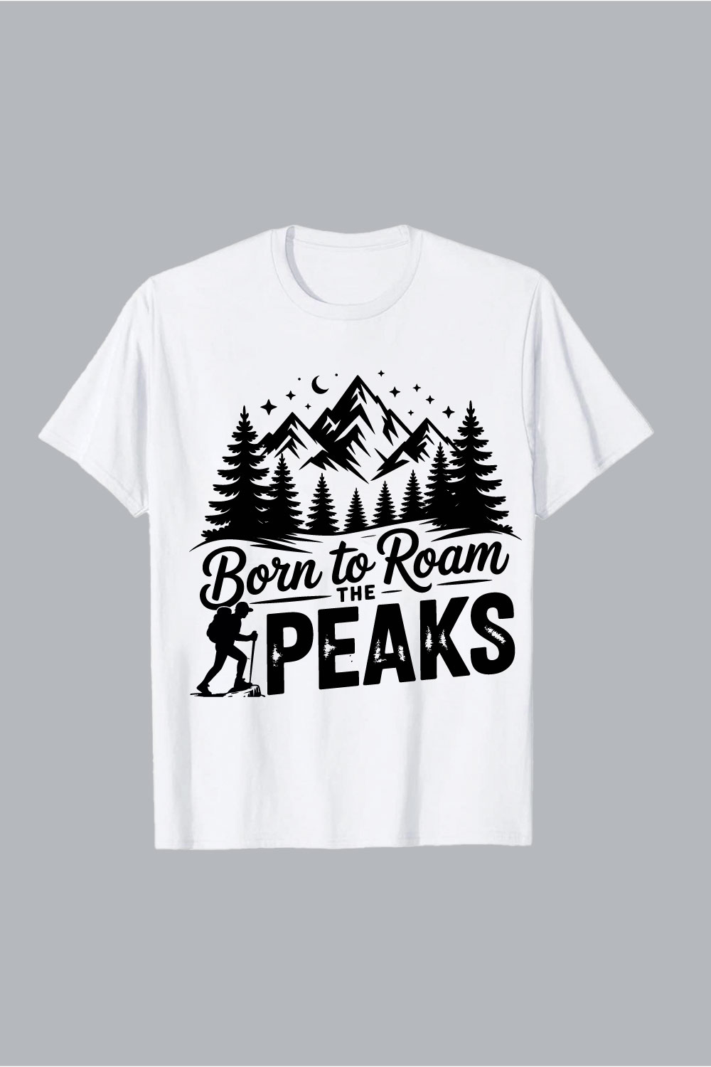 Mountain hiker born to roam the peaks backpack trekking Mountain hiker born to roam the peaks backpack trekking hiking EPS PNG T shirt Design pinterest preview image.