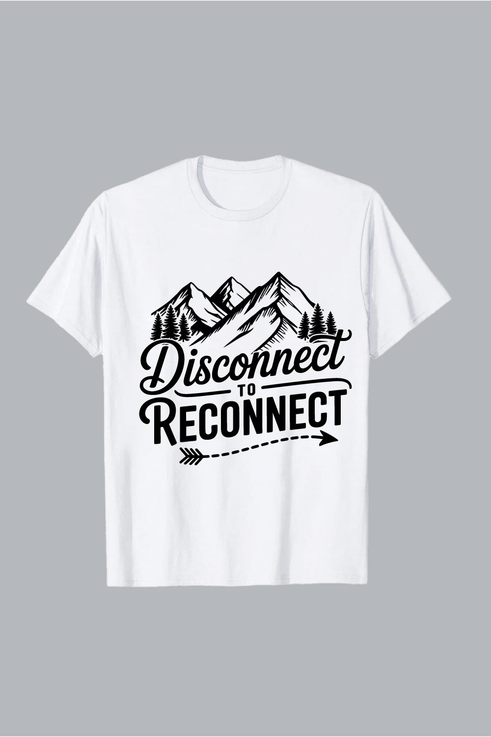 Mountain trees disconnect reconnect arrow mountains hiking EPS PNG T shirt Design pinterest preview image.