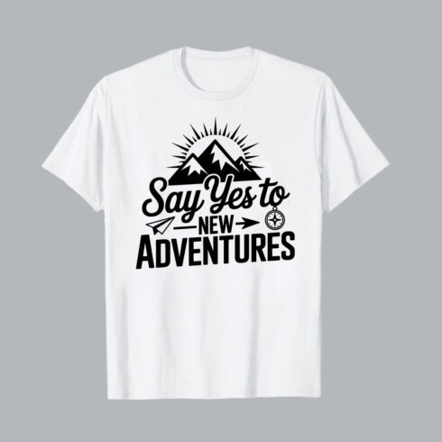 Say yes to new adventures mountain sun compass paper airplane hiking EPS PNG T shirt Design cover image.
