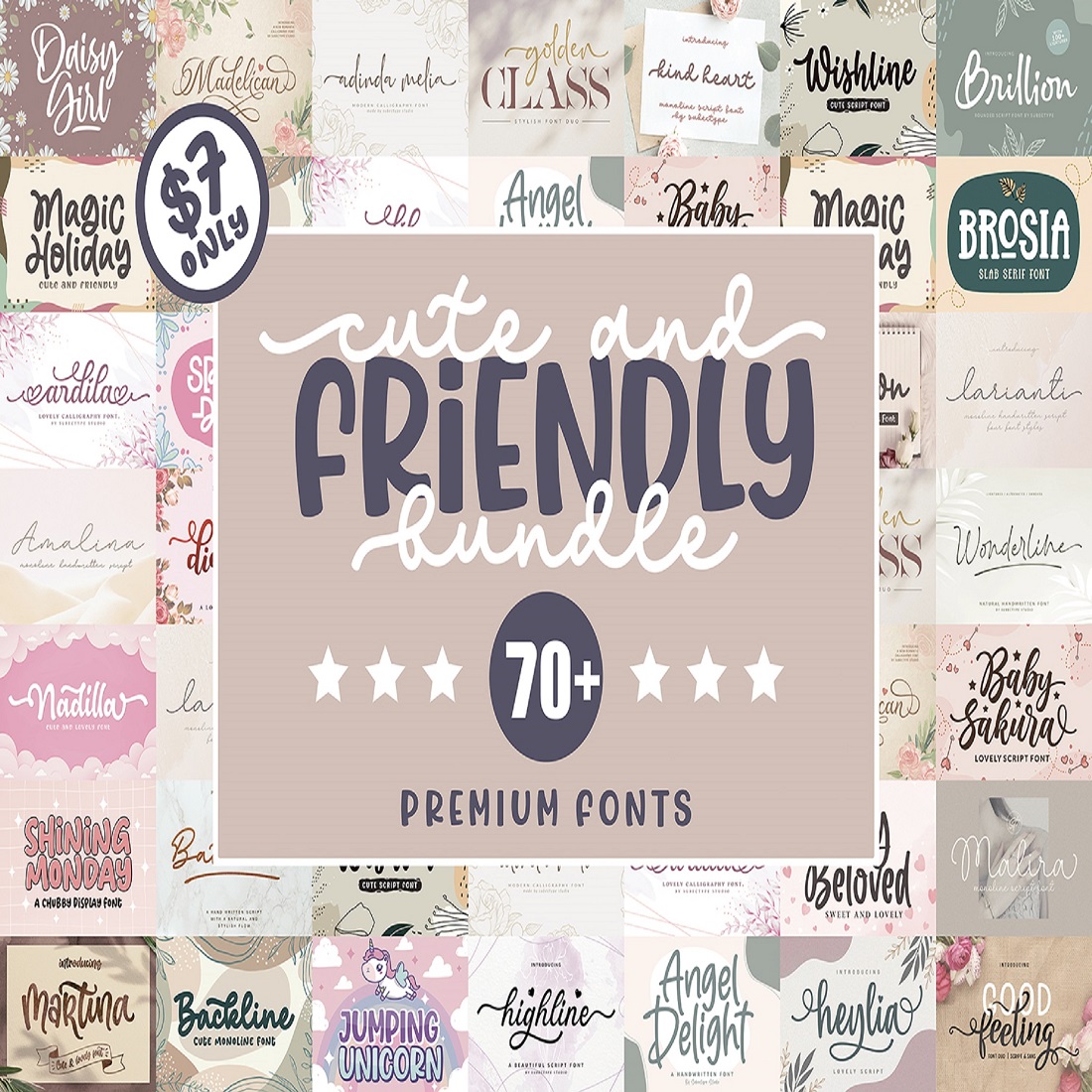 Cute and Friendly Fonts Bundle preview image.