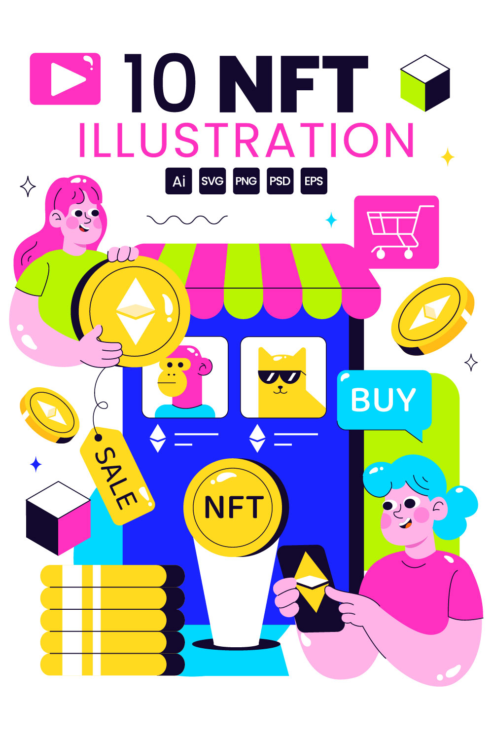 10 NFT Non Fungible Token Vector Illustration pinterest preview image.