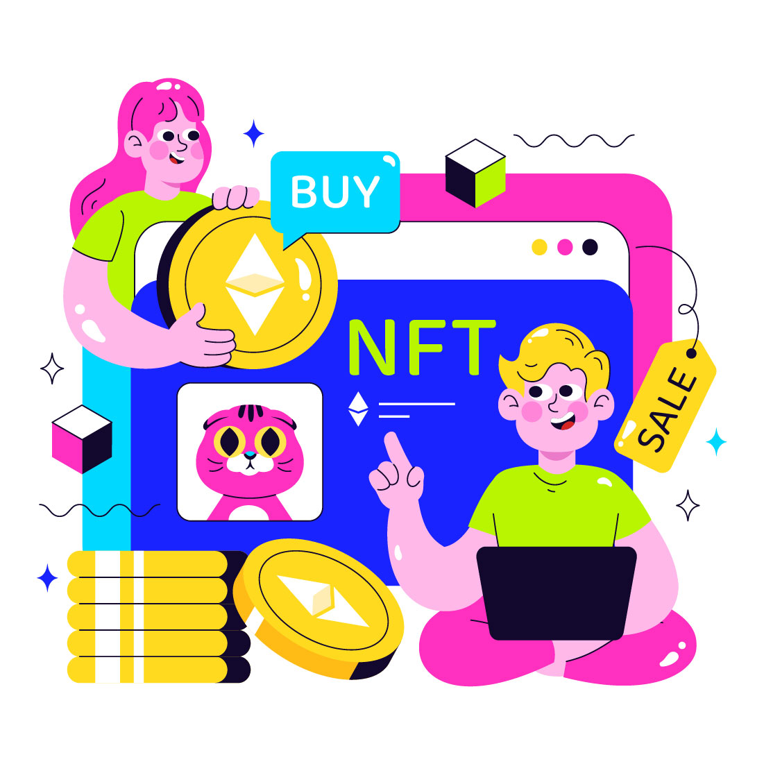 10 NFT Non Fungible Token Vector Illustration cover image.
