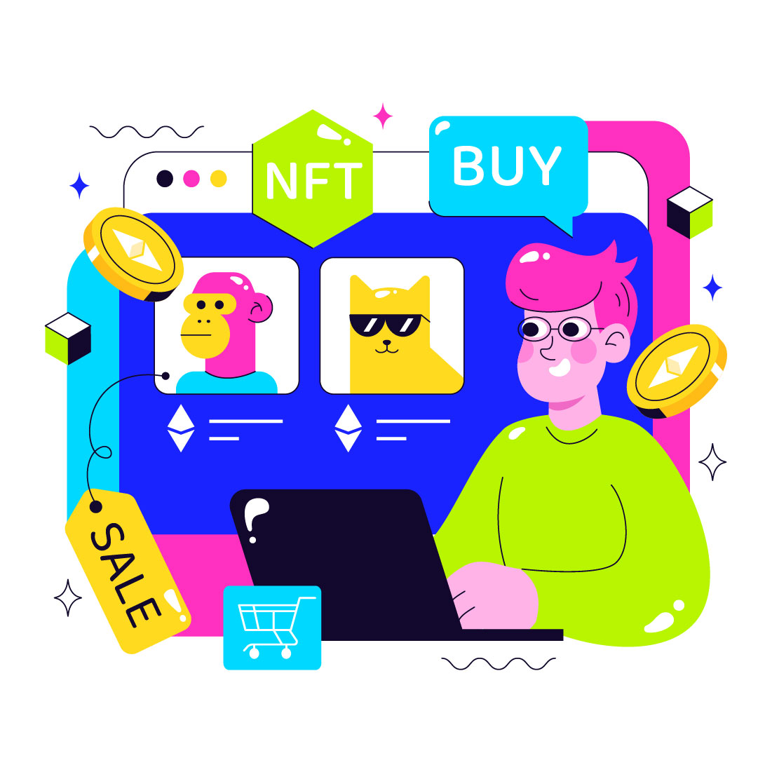 10 NFT Non Fungible Token Vector Illustration preview image.