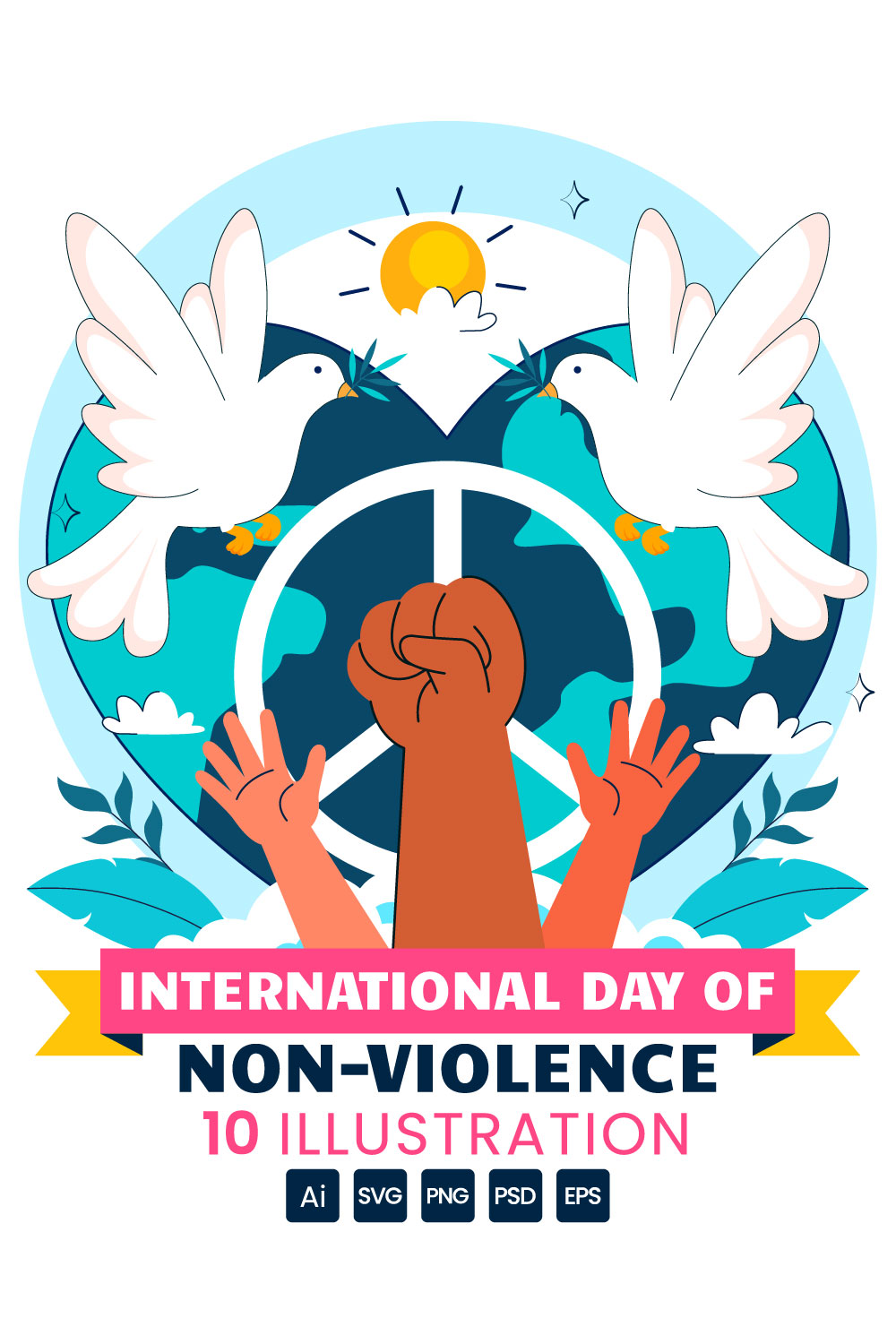 10 International Day of Non-Violence Illustration pinterest preview image.