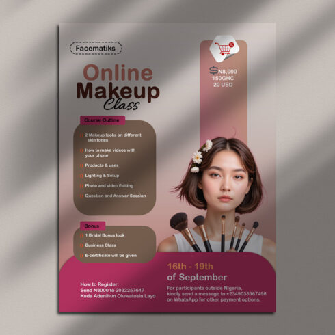 Editable Online Makeup Class Flyer PSD Template – Beauty Course Promo Design cover image.