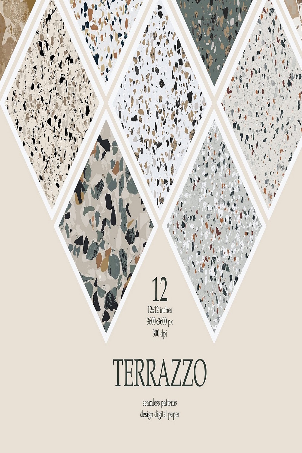12 Terrazzo Seamless Patterns Digital paper pack pinterest preview image.