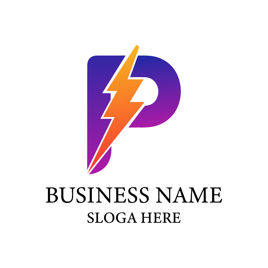 Modern P Lettermark with Energy Symbol pinterest preview image.