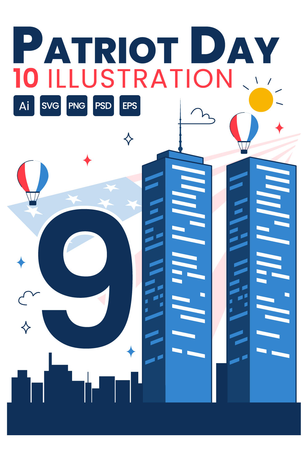 10 Happy USA Patriot Day Illustration pinterest preview image.
