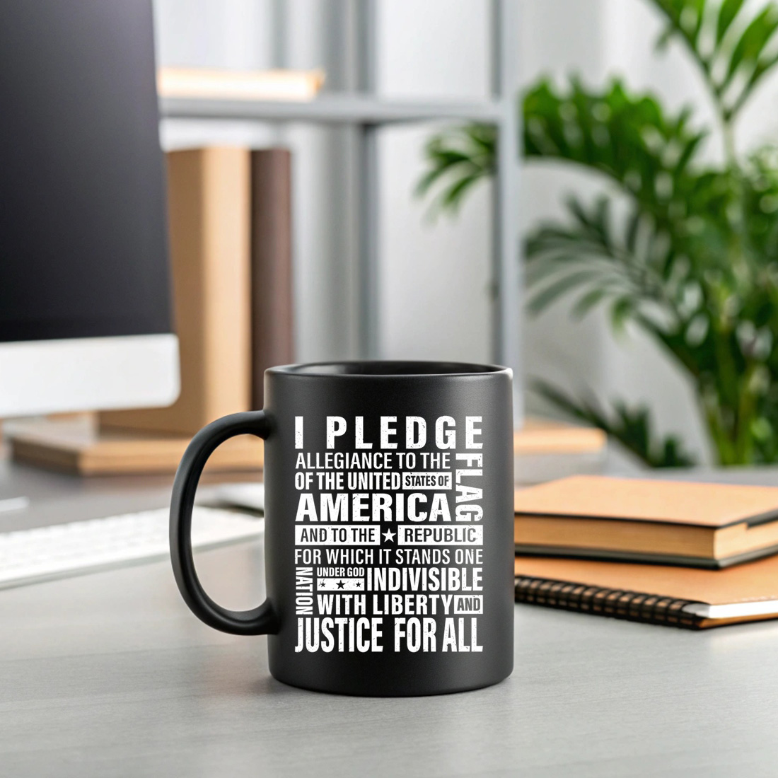 patriotic american pledge of allegiance typography design for t shirts and mugs. graphic design. 2 black mug mock up 96