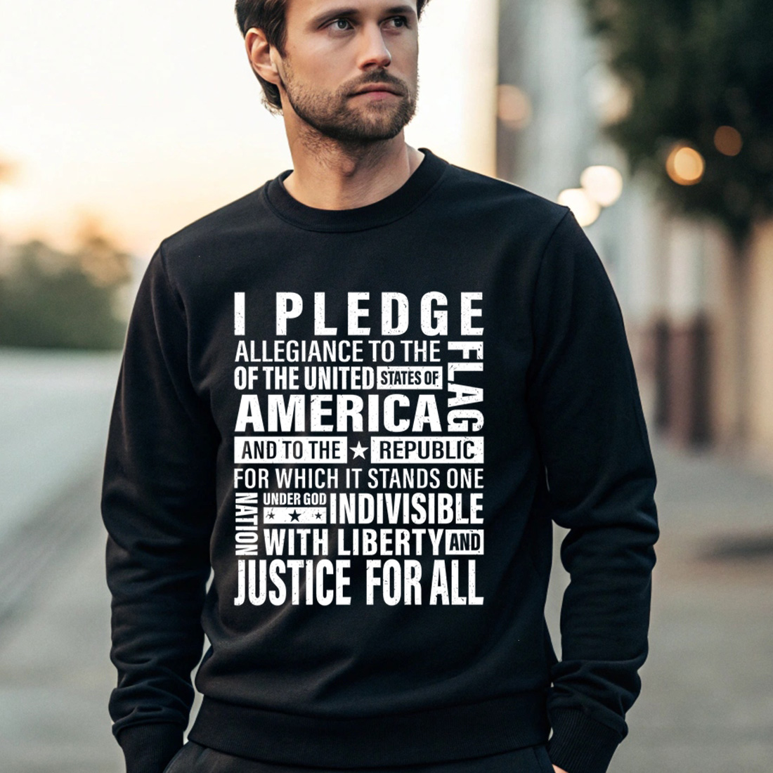 patriotic american pledge of allegiance typography design for t shirts and mugs. graphic design. 4 black male sweatshirt mock up 151