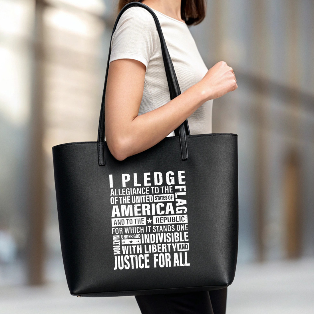 patriotic american pledge of allegiance typography design for t shirts and mugs. graphic design. 5 black tote beg mock up 401