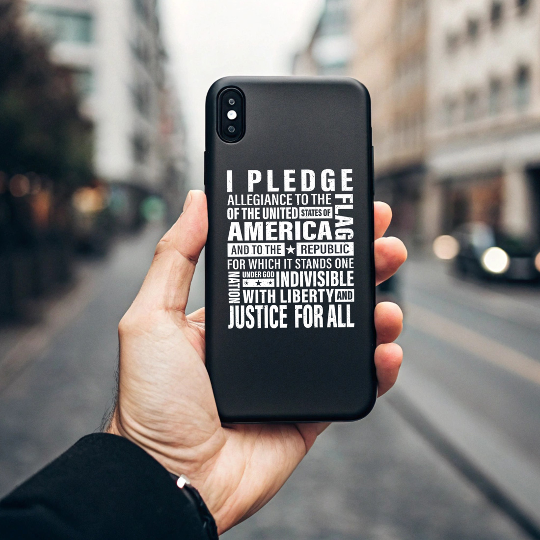 patriotic american pledge of allegiance typography design for t shirts and mugs. graphic design. 7 black phone case mock up 243