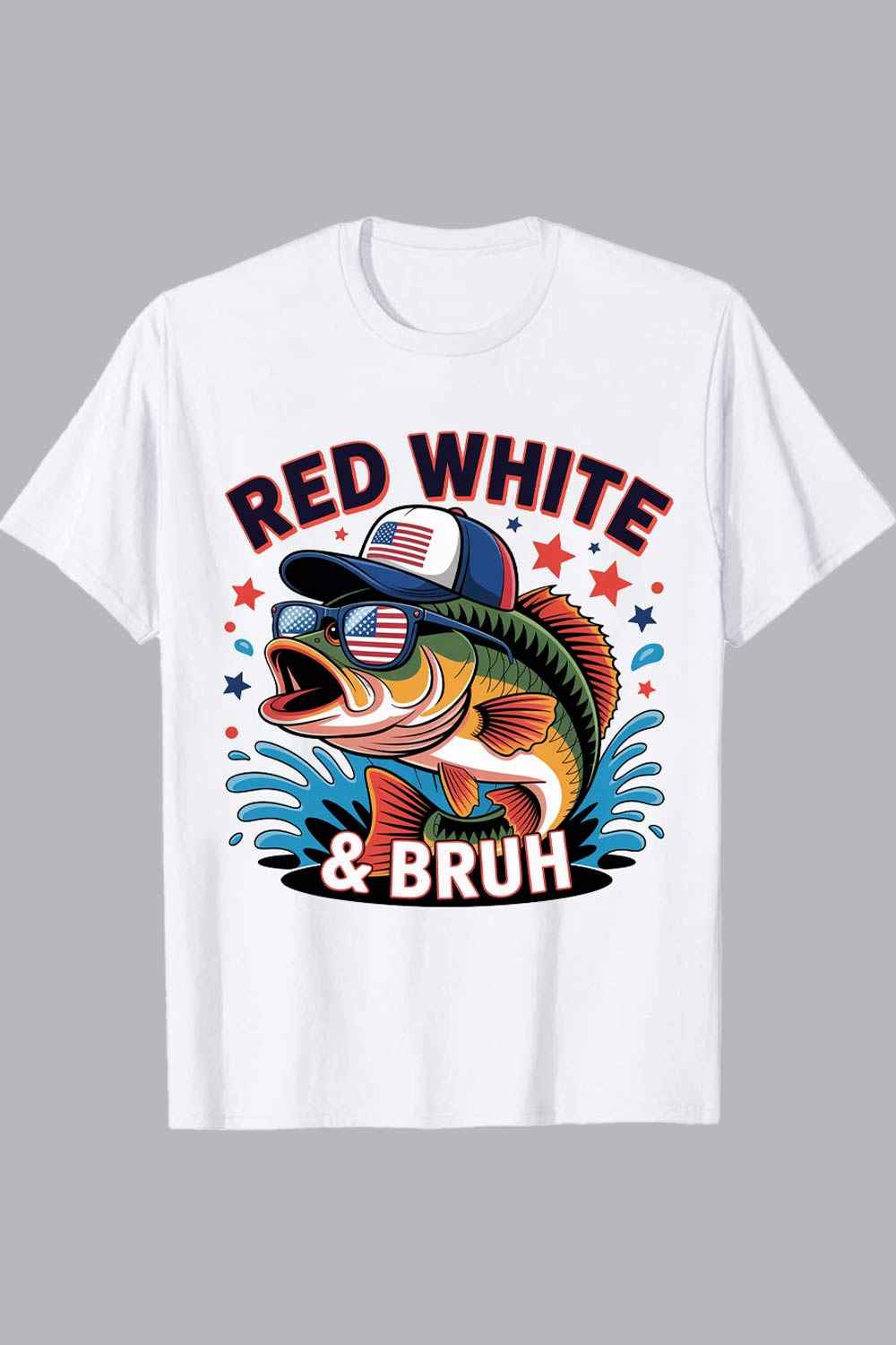 Patriotic bass fish sunglasses hat american flag PNG T shirt Design T shirt PNG File pinterest preview image.