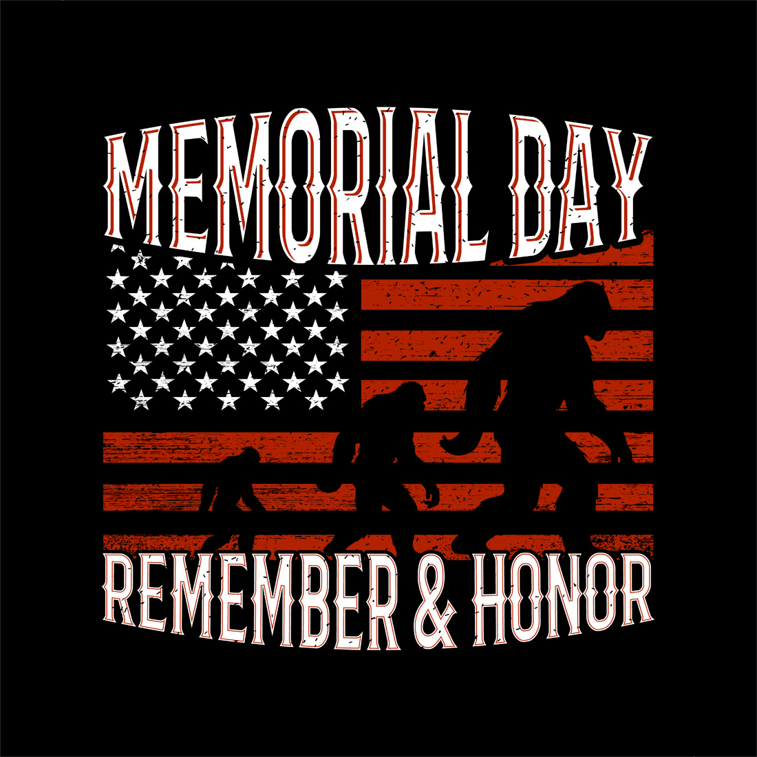 patriotic memorial day bigfoot design with american flag for t shirt and apparel. graphic design. 10 black preview 120