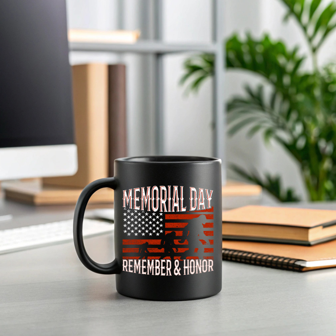 patriotic memorial day bigfoot design with american flag for t shirt and apparel. graphic design. 2 black mug mock up 867