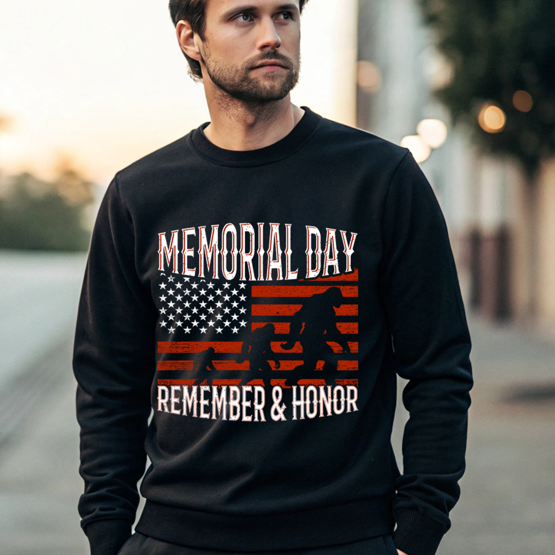 patriotic memorial day bigfoot design with American flag for t-shirt and apparel Graphic Design preview image.