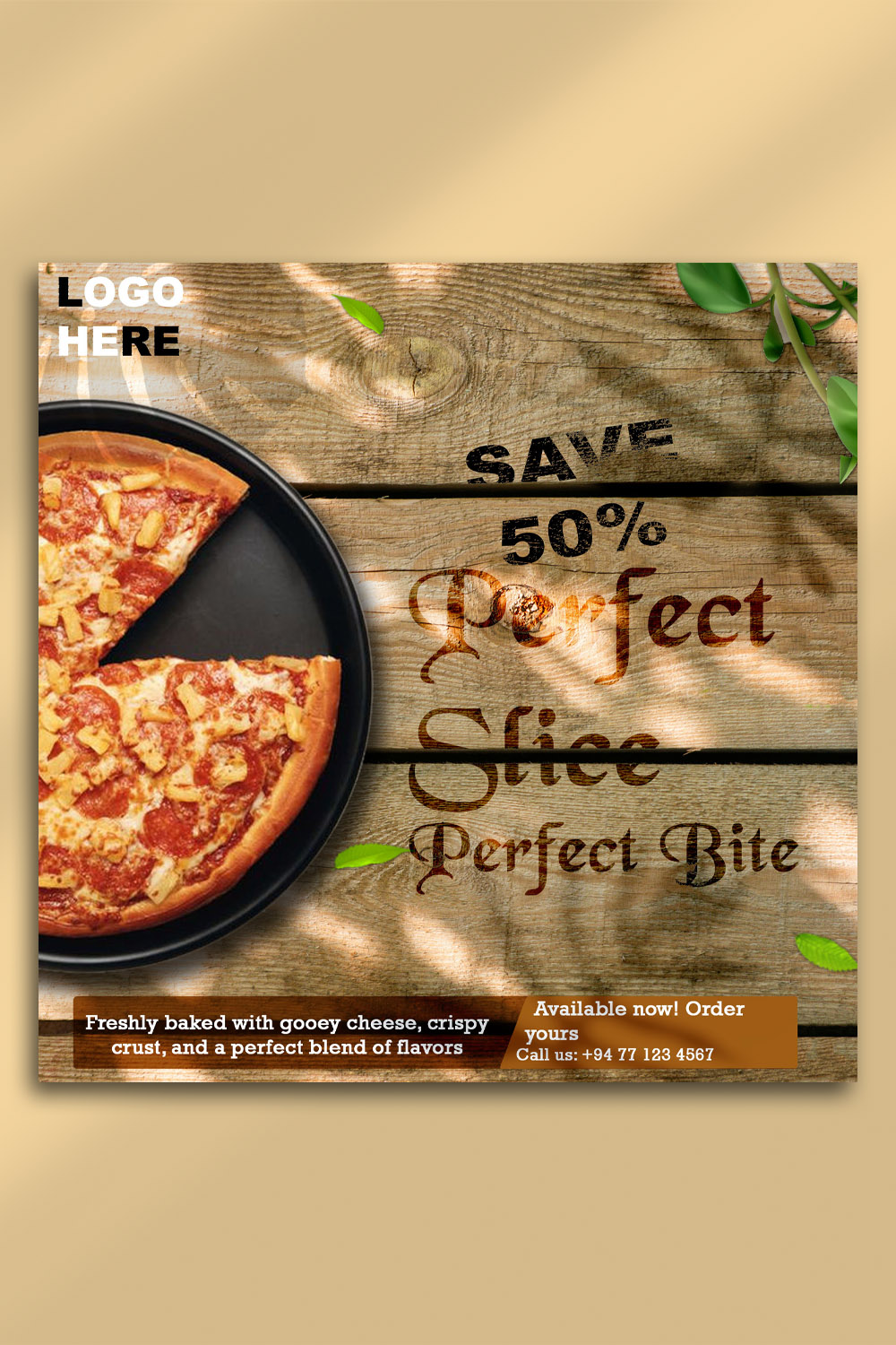 Perfect Pizza Slice Social Media PSD Template pinterest preview image.