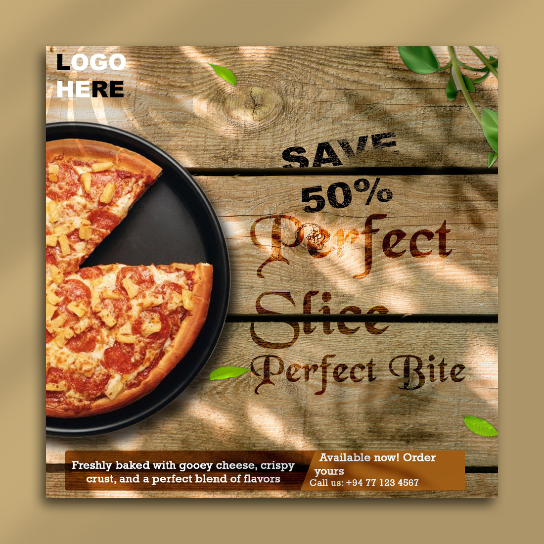 Perfect Pizza Slice Social Media PSD Template preview image.