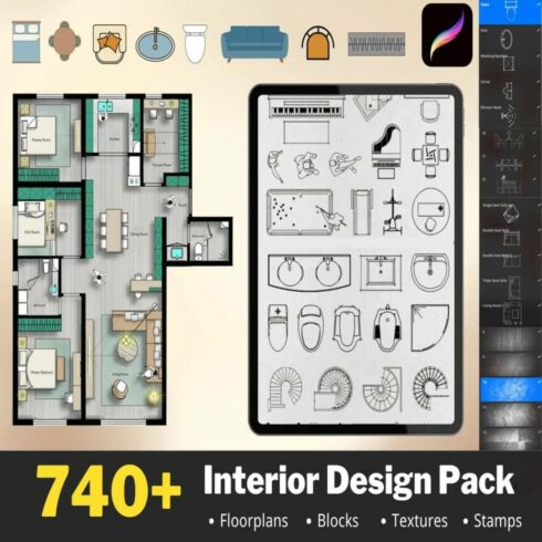 740+ Procreate Interior Design Stamps cover image.