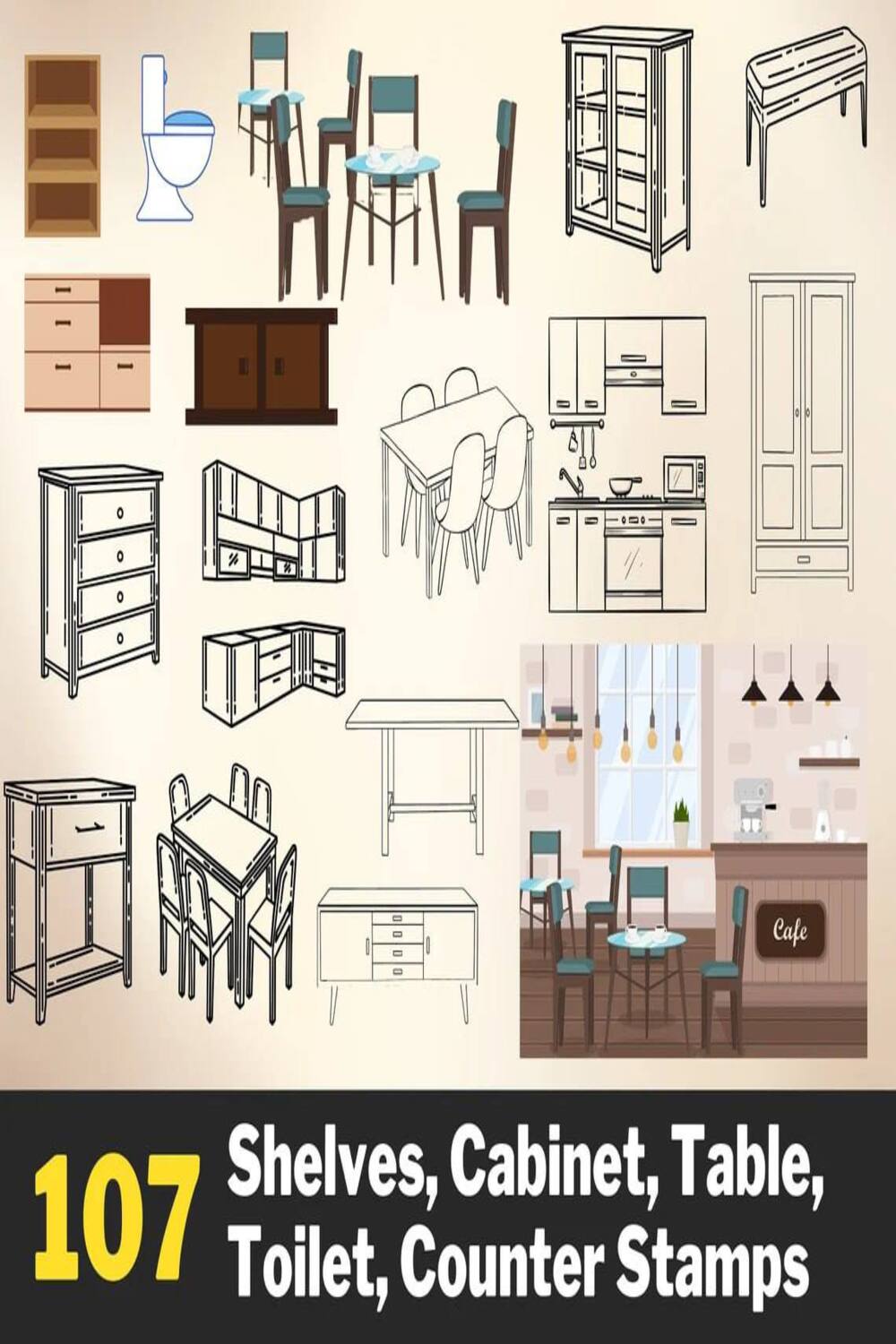 740+ Procreate Interior Design Stamps pinterest preview image.