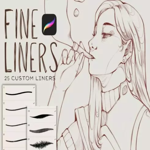 Fine Liners - 25 Brushes for Procreate cover image.