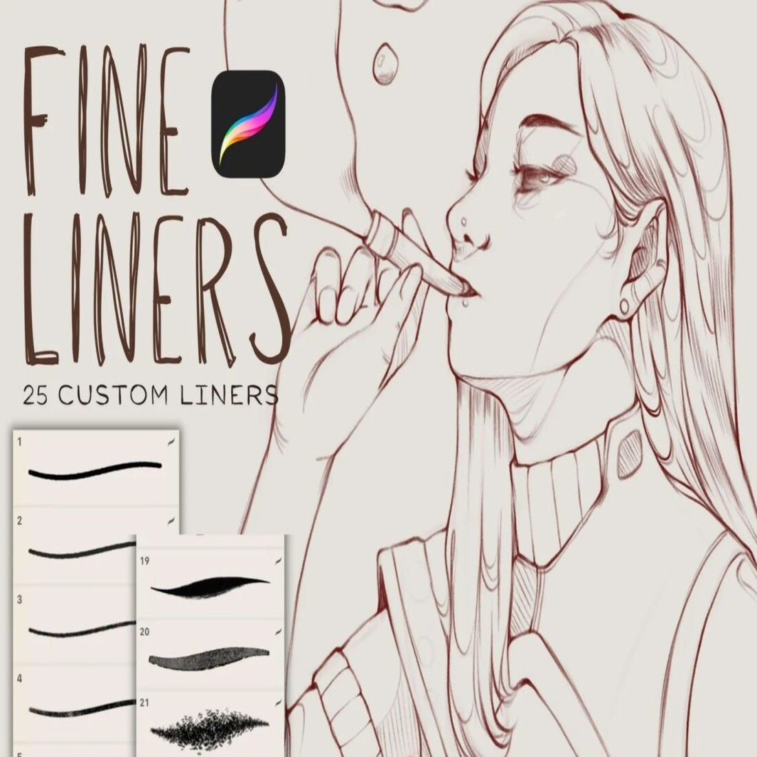 Fine Liners - 25 Brushes for Procreate cover image.