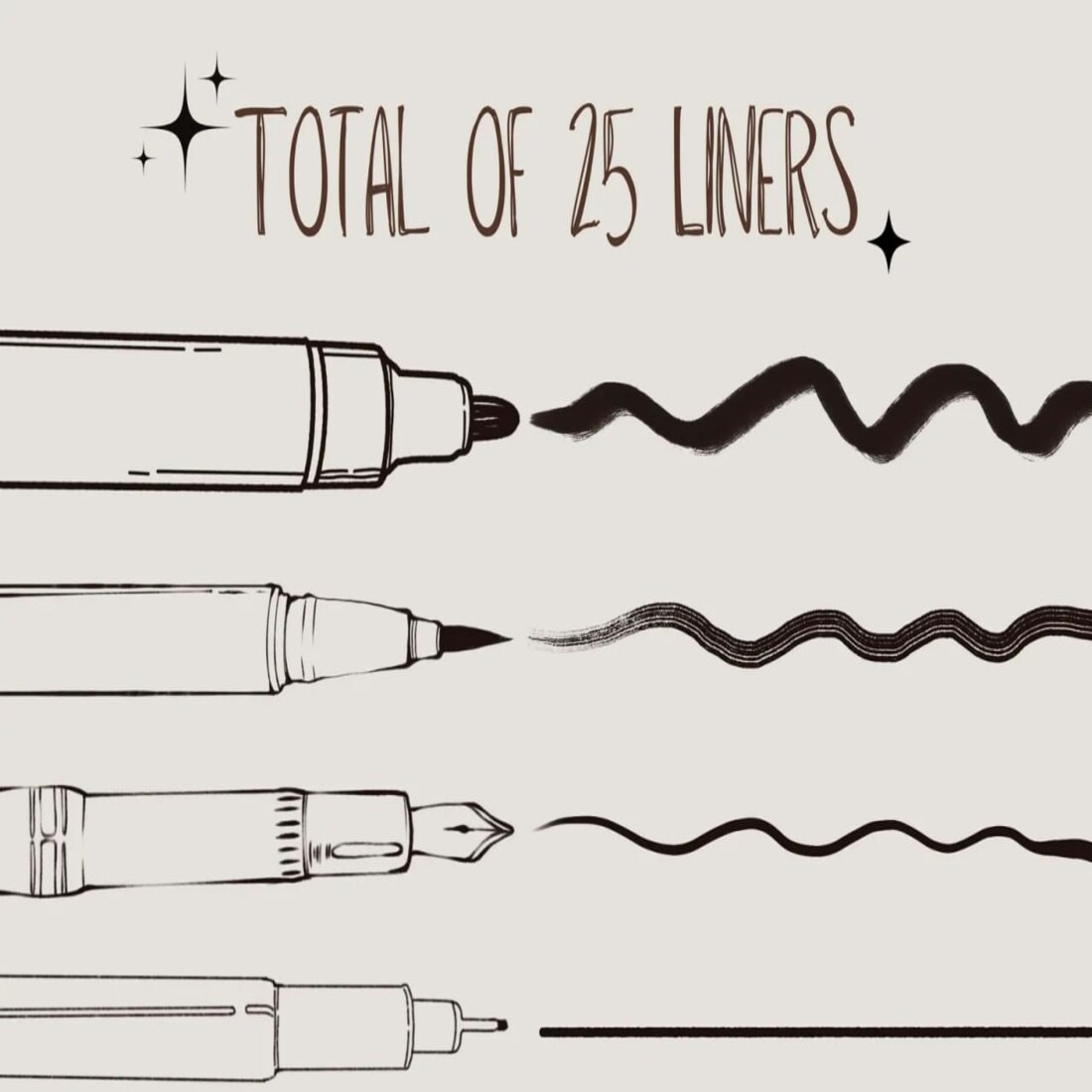 Fine Liners - 25 Brushes for Procreate preview image.