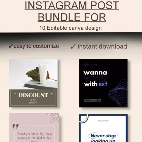 10 Editable Instagram Post Templates – Canva Bundle for Businesses & Creators cover image.