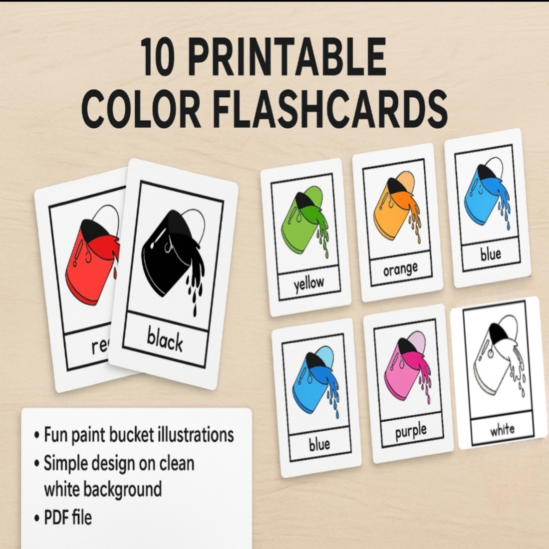 11 Printable Color Flashcards for Kids – Fun Preschool Learning PDF | Teach Basic Colors Easily preview image.