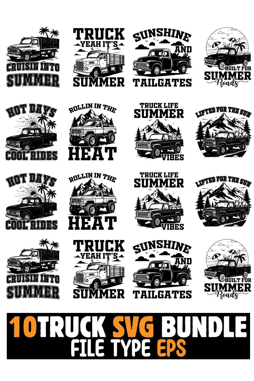 10 Summer Truck SVG Bundle for T-Shirts pinterest preview image.