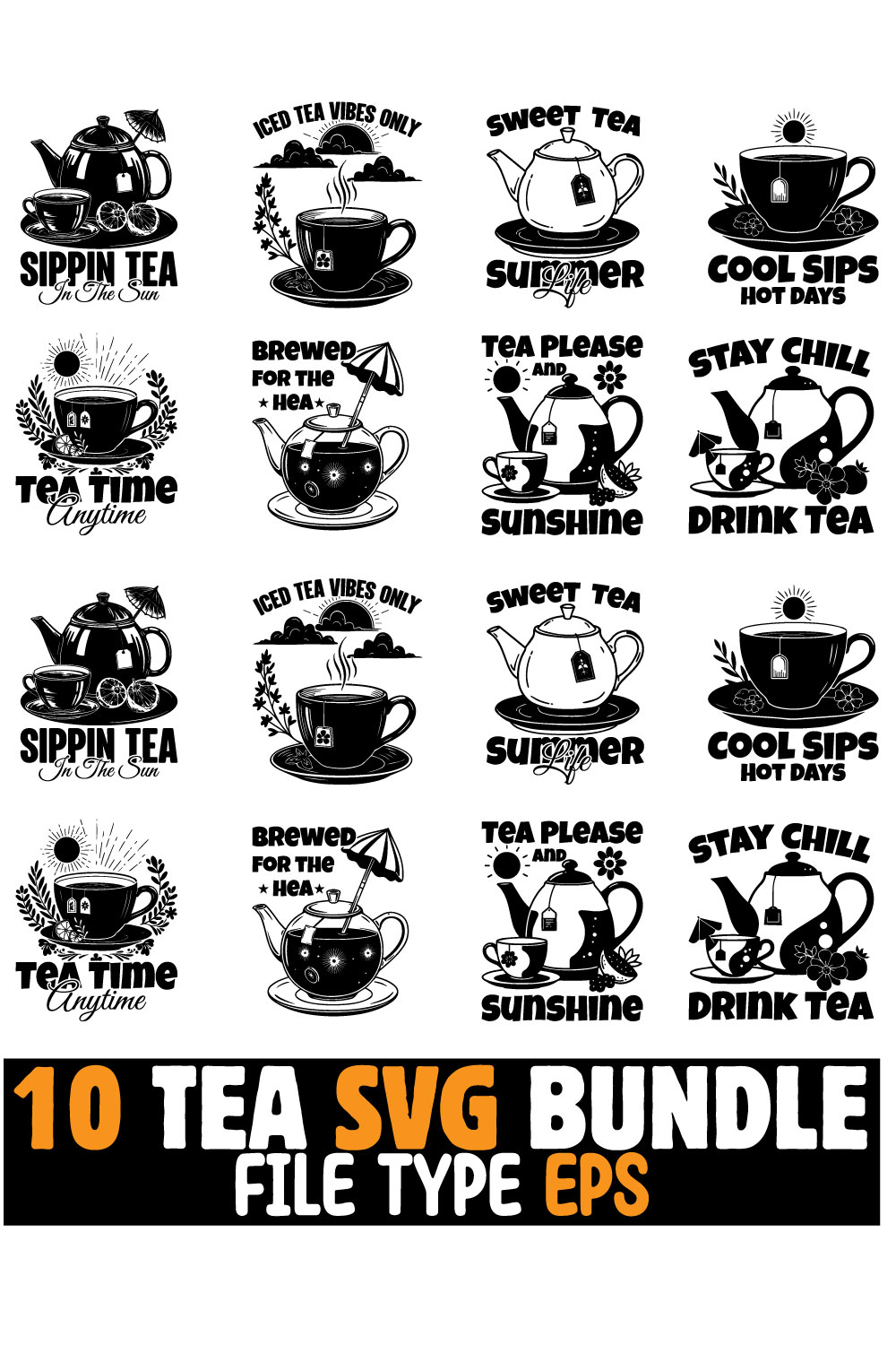 10 Summer Tea SVG Bundle for T-Shirts pinterest preview image.