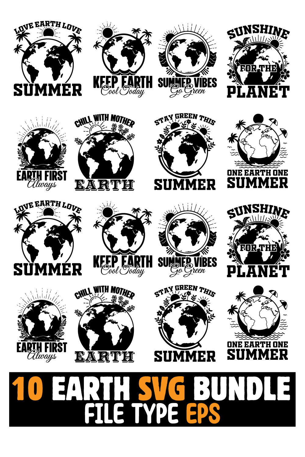 10 Summer Earth SVG Bundle for T-Shirts pinterest preview image.