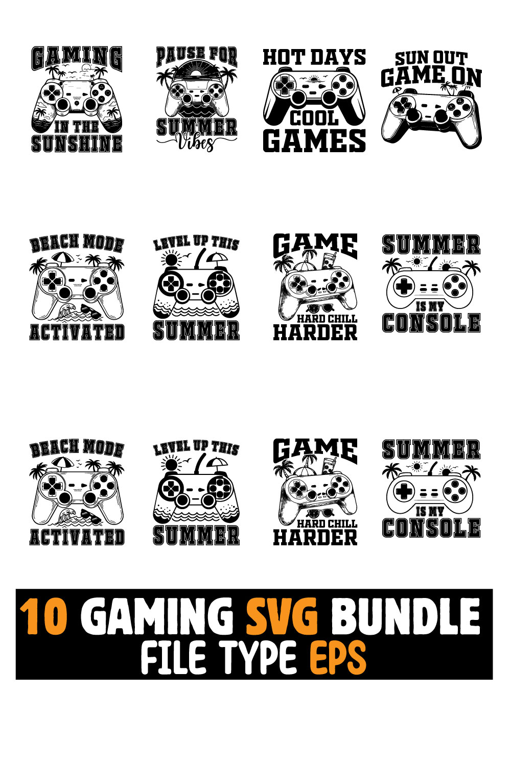 10 Summer Gaming SVG Bundle for T-Shirts pinterest preview image.