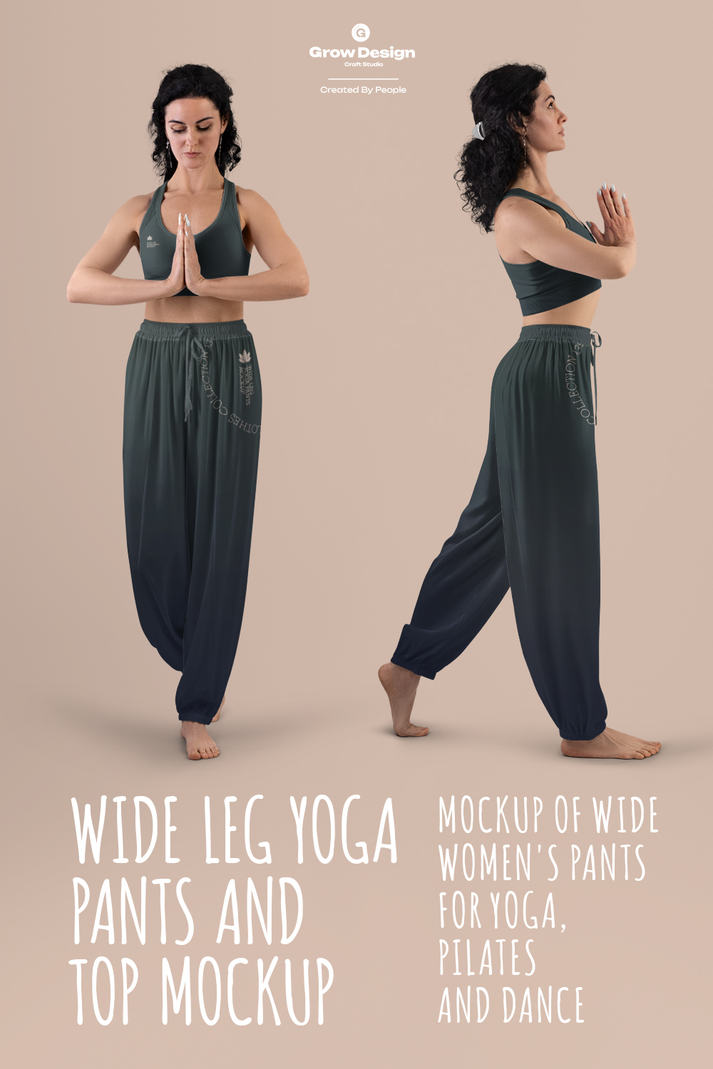 6 Wide Leg Pants Mockups and Top for Yoga and Pilates vol03 pinterest preview image.