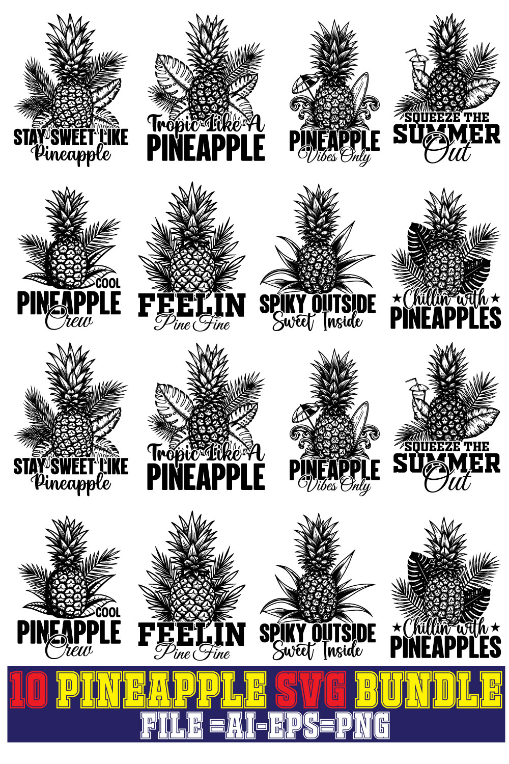 10 Pineapple SVG Bundle T-Shirt pinterest preview image.