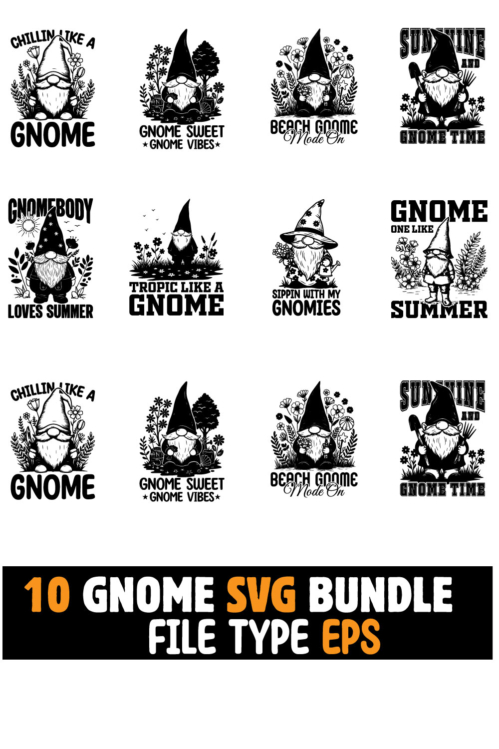 10 Summer Gnome SVG Bundle for T-Shirts pinterest preview image.
