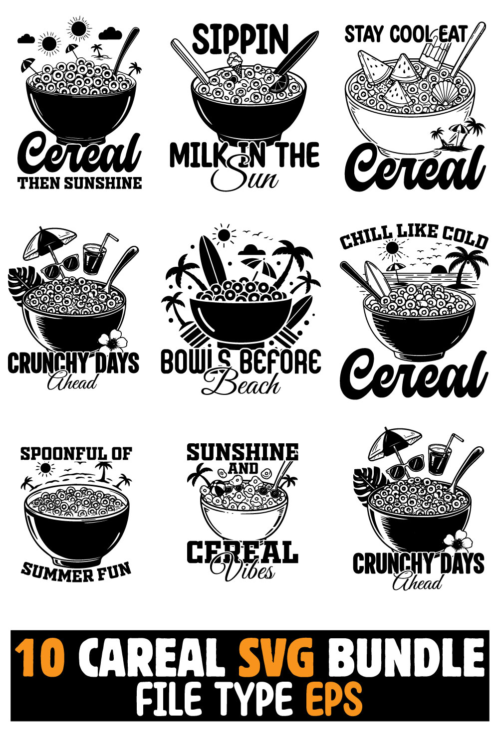 10 Summer Cereal SVG Bundle for T-Shirts pinterest preview image.